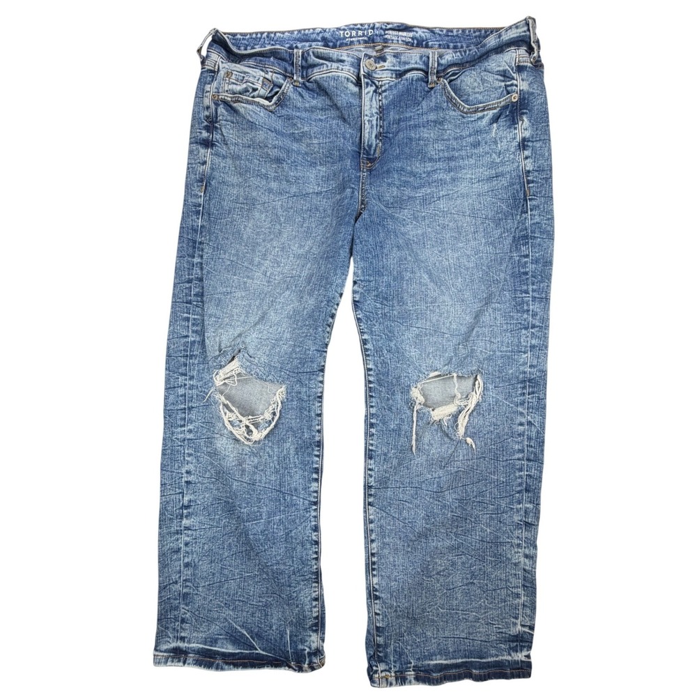 Torrid Perfect Wide Leg Vintage Stretch Distressed Ripped Jeans Blue 20R